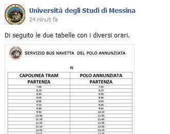 UNIME, ORARI NAVETTE ANNUNZIATA? DECIDERANNO GLI STUDENTI SU FACEBOOK