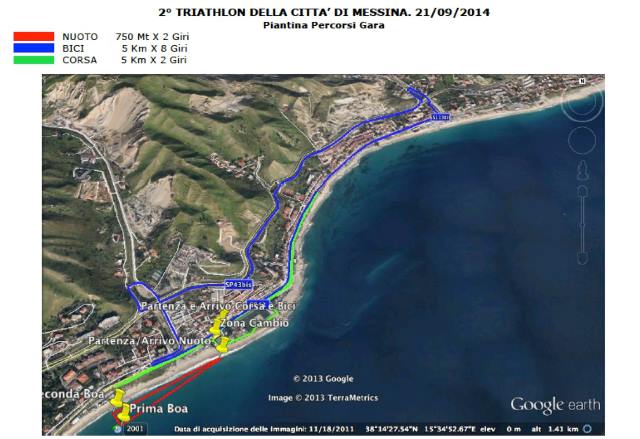 Mappa percorsi Triathlon Città di Messina. 21.09.2014