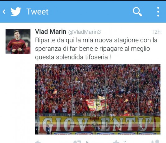 CALCIO, ACR MESSINA: SU TWITTER VLAD MARIN CONFERMA DI ESSERE UN NUOVO GIOCATORE DEL MESSINA