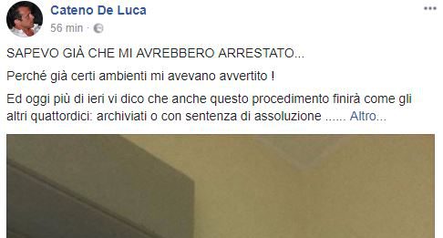 De Luca “evade” su fb e dai domiciliari attacca la magistratura (video)