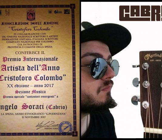 Il cantautore messinese Cabrio premiato a La Spezia come “Artista dell’Anno 2017”