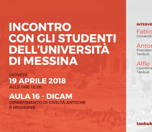 Taobuk 2018: incontro con gli studenti dell’Università di Messina – Giovedì 19 aprile ore 12:20 al DICAM