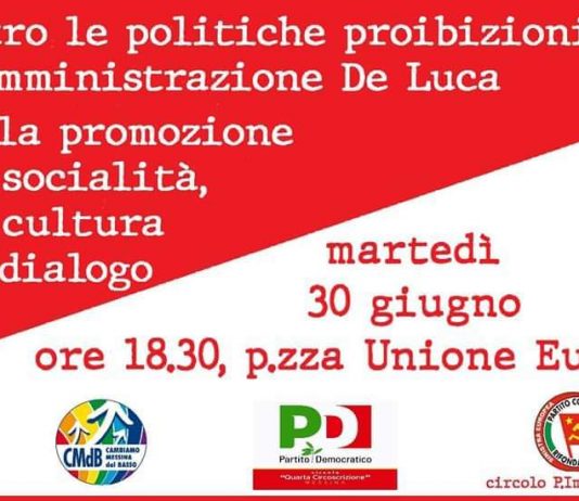“Per una città aperta e solidale”, il 30 giugno l’agorà contro le politiche proibizioniste dell’amministrazione De Luca