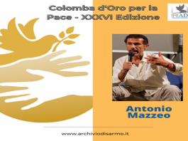 Colomba d’Oro per la Pace ad Antonio Mazzeo, la Premiazione a Roma il 9 ottobre