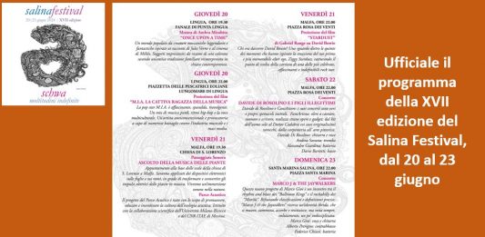 Ufficiale il programma della XVII edizione del Salina Festival, che si terrà dal 20 al 23 giugno
