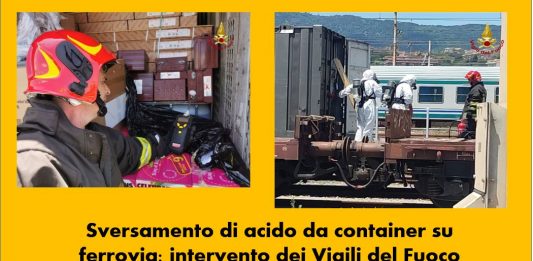Sversamento di acido da container su ferrovia: intervento dei Vigili del Fuoco