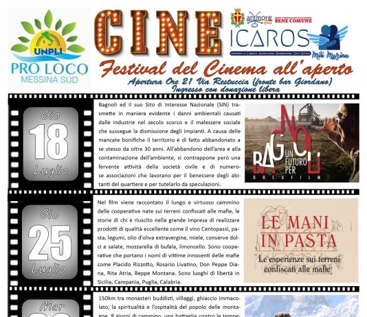 Parte CINE Icaros il festival del cinema all’aperto a Mili Marina nel bene confiscato