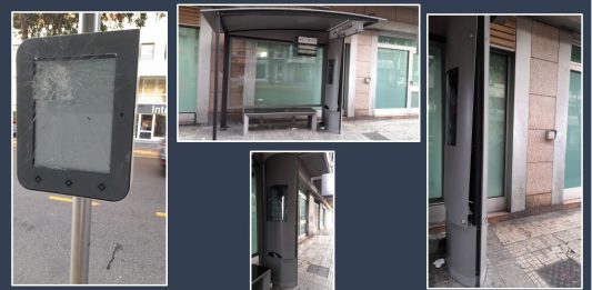 Vandalismo in pieno centro: danneggiate la pensilina smart e la palina ATM