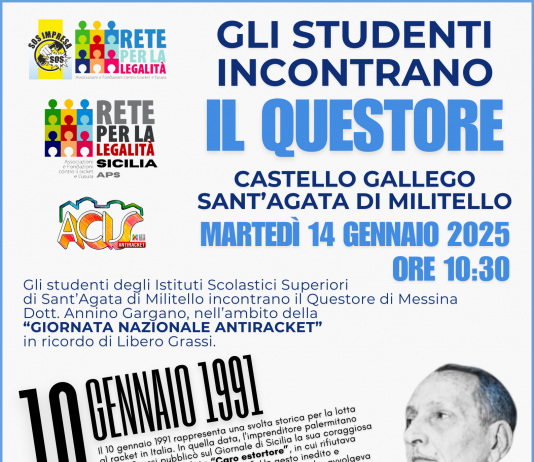 Giornata Nazionale Antiracket, gli studenti di Sant’Agata Militello incontrano il Questore di Messina